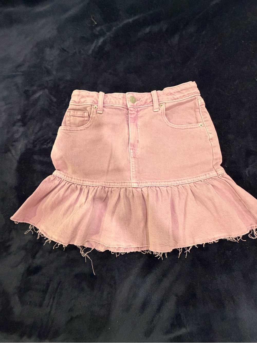 Pink Ruffle Denim Mini Skirt